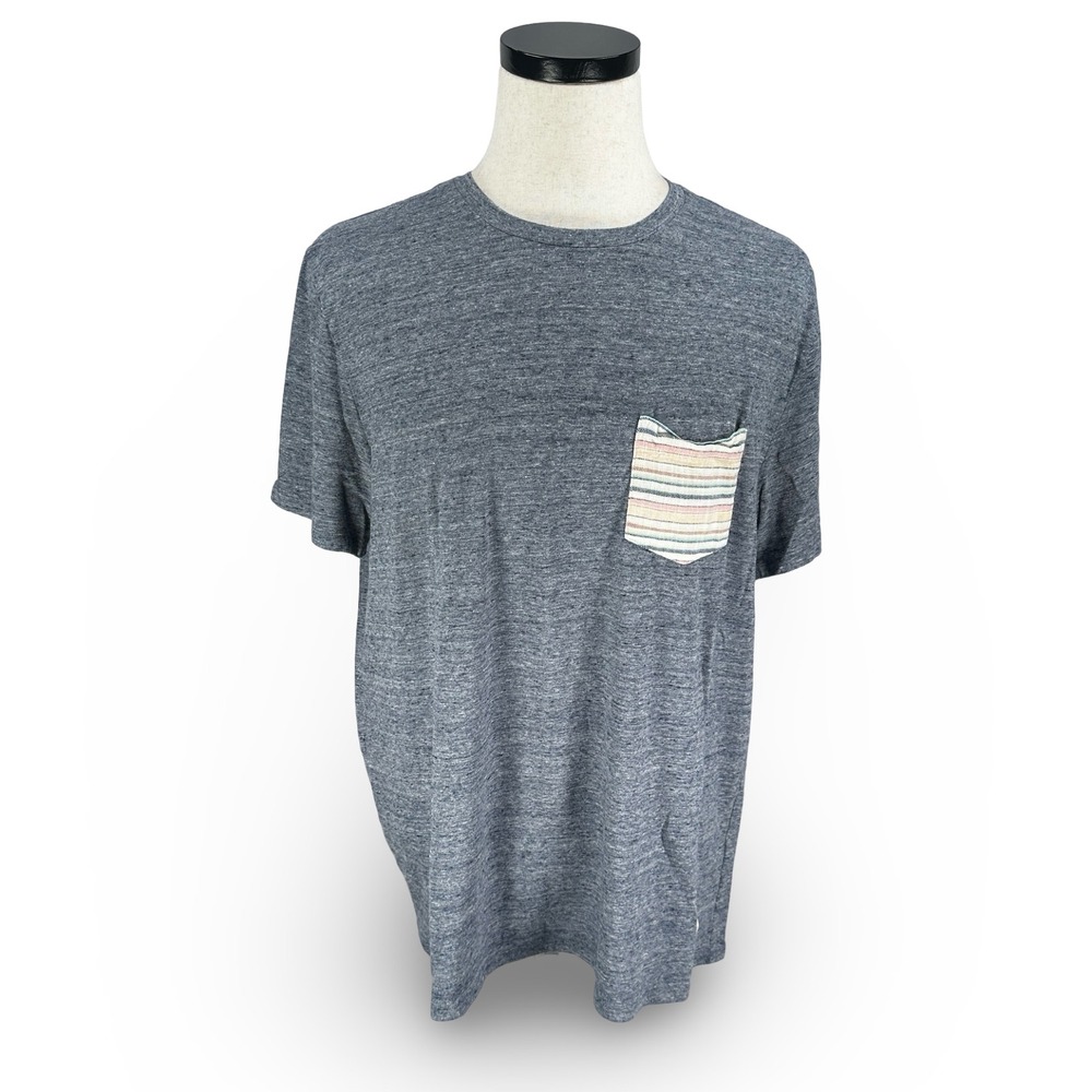 Marine Layer Re-Spun Mens XL Blue Heather Short Sleeve Striped Pocket T-Shirt